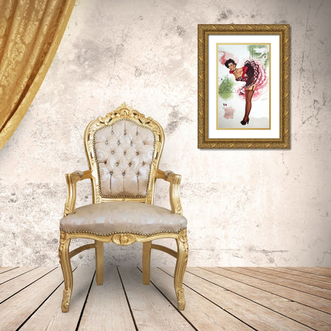 French Girl Gold Ornate Wood Framed Art Print with Double Matting by Vintage Apple Collection