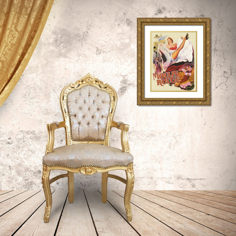 Moulin Rouge Paris Gold Ornate Wood Framed Art Print with Double Matting by Vintage Apple Collection