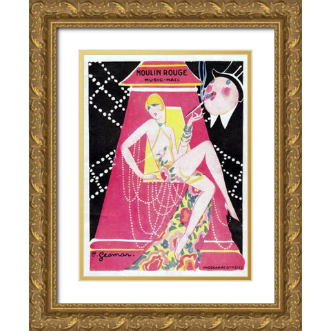 Moulin Rouge Music Hall Gold Ornate Wood Framed Art Print with Double Matting by Vintage Apple Collection