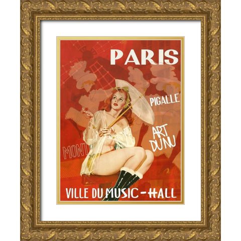 Paris Music Hall Gold Ornate Wood Framed Art Print with Double Matting by Vintage Apple Collection