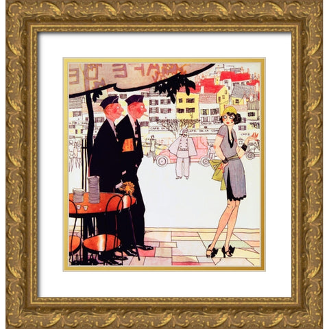 Paris 1925 Solders French Lady Gold Ornate Wood Framed Art Print with Double Matting by Vintage Apple Collection