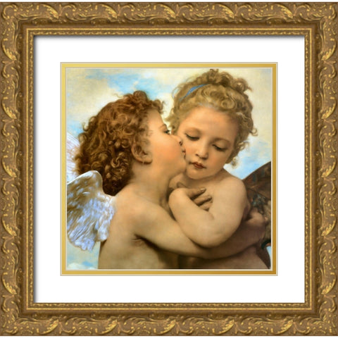 Bouguereau-Angels and cupids Gold Ornate Wood Framed Art Print with Double Matting by Vintage Apple Collection