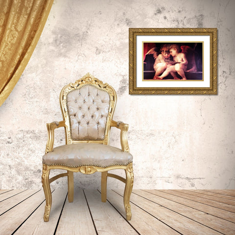 Two Redhead Cherubs Gold Ornate Wood Framed Art Print with Double Matting by Vintage Apple Collection