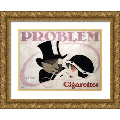 1912 Germany Problem Cigarettes Couple Gold Ornate Wood Framed Art Print with Double Matting by Vintage Apple Collection