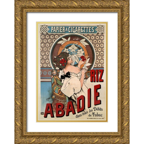 Abadie Cigs 1828 France Gold Ornate Wood Framed Art Print with Double Matting by Vintage Apple Collection