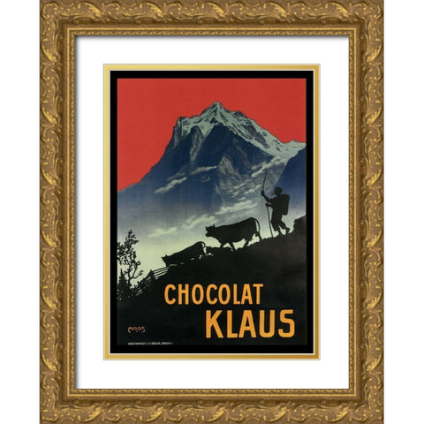 Chocolat Klaus Mountains Switzerland 1910 Gold Ornate Wood Framed Art Print with Double Matting by Vintage Apple Collection