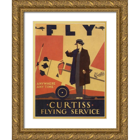 Curtiss Flying Service Gold Ornate Wood Framed Art Print with Double Matting by Vintage Apple Collection