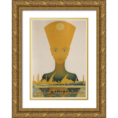 Egyptian State Railways Gold Ornate Wood Framed Art Print with Double Matting by Vintage Apple Collection