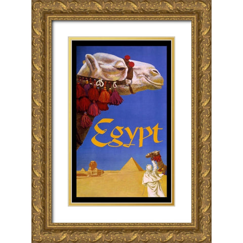 Eqypt Camel Gold Ornate Wood Framed Art Print with Double Matting by Vintage Apple Collection