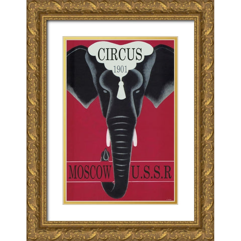 Moscow Circus Ussr Gold Ornate Wood Framed Art Print with Double Matting by Vintage Apple Collection