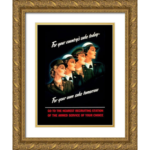 Mural Female Marines Gold Ornate Wood Framed Art Print with Double Matting by Vintage Apple Collection