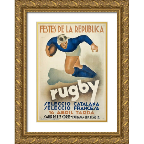 Rugby Gold Ornate Wood Framed Art Print with Double Matting by Vintage Apple Collection