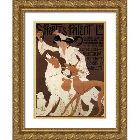 Spratts Dogs Gold Ornate Wood Framed Art Print with Double Matting by Vintage Apple Collection