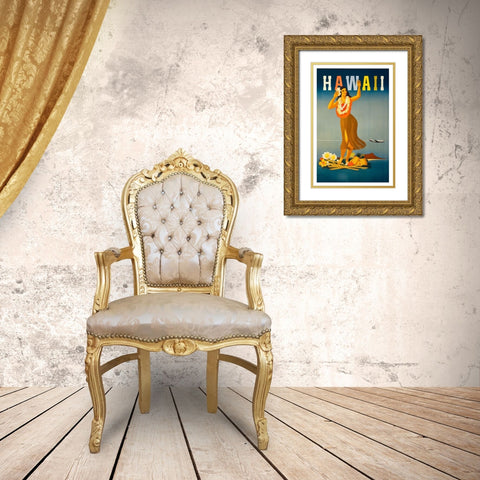 Trav Hawaii Gold Ornate Wood Framed Art Print with Double Matting by Vintage Apple Collection