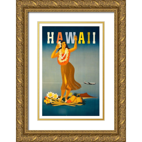 Trav Hawaii Gold Ornate Wood Framed Art Print with Double Matting by Vintage Apple Collection