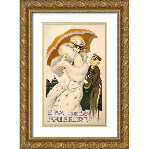 Bal De La Fourrure Gold Ornate Wood Framed Art Print with Double Matting by Vintage Apple Collection