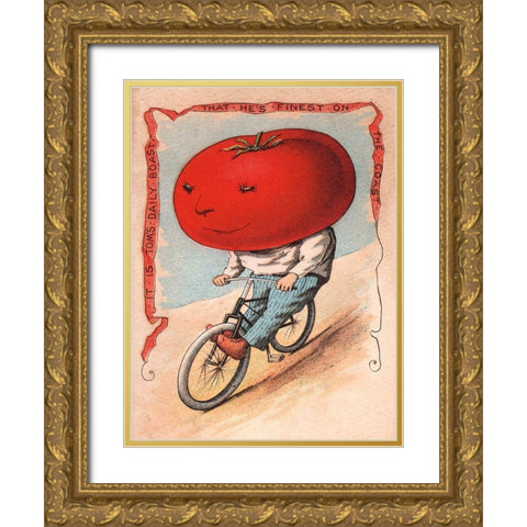 Bike Tomato Gold Ornate Wood Framed Art Print with Double Matting by Vintage Apple Collection