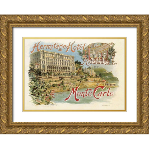 Hotel Hermitage Gold Ornate Wood Framed Art Print with Double Matting by Vintage Apple Collection