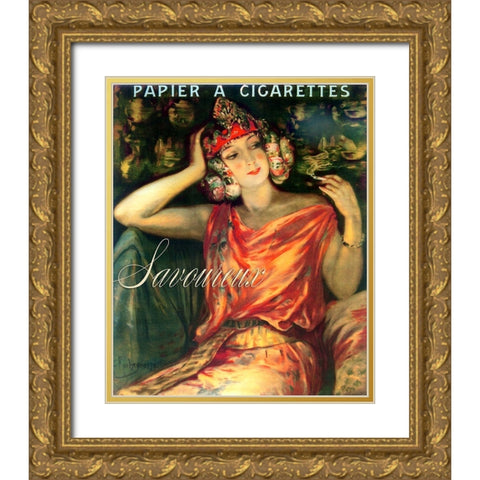 Savoureuxcigarettes Gold Ornate Wood Framed Art Print with Double Matting by Vintage Apple Collection