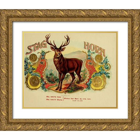 Stag Cig Gold Ornate Wood Framed Art Print with Double Matting by Vintage Apple Collection