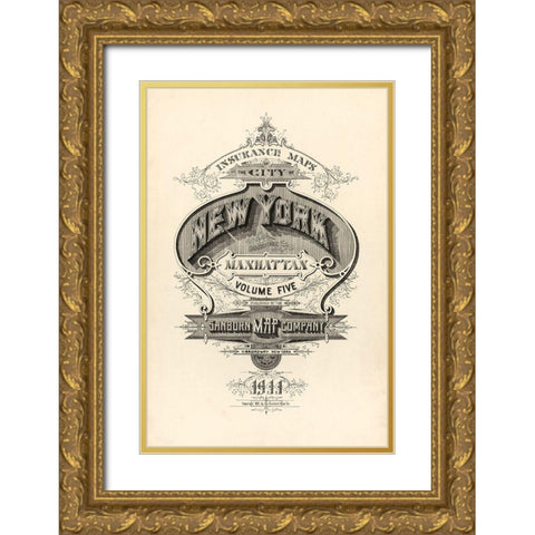 Vintage Map Ny Gold Ornate Wood Framed Art Print with Double Matting by Vintage Apple Collection
