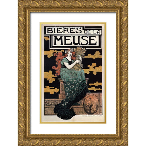 1896 Bieres de La Meuse Gold Ornate Wood Framed Art Print with Double Matting by Vintage Apple Collection