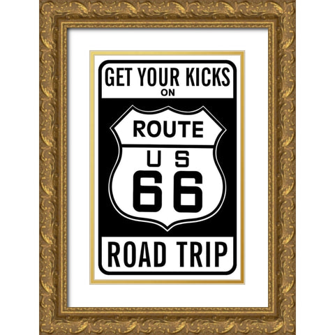 Route 66 Gold Ornate Wood Framed Art Print with Double Matting by Vintage Apple Collection