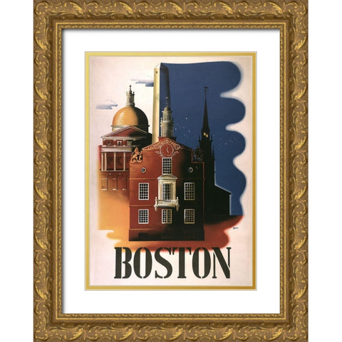 Boston Architecture Gold Ornate Wood Framed Art Print with Double Matting by Vintage Apple Collection