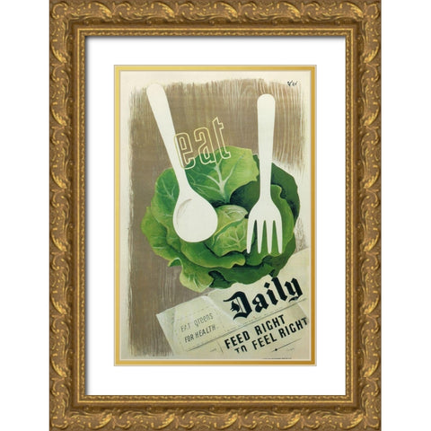 Eat Greens Gold Ornate Wood Framed Art Print with Double Matting by Vintage Apple Collection