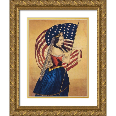Flag Gold Ornate Wood Framed Art Print with Double Matting by Vintage Apple Collection