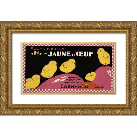 Savon Yellow Chicks Gold Ornate Wood Framed Art Print with Double Matting by Vintage Apple Collection