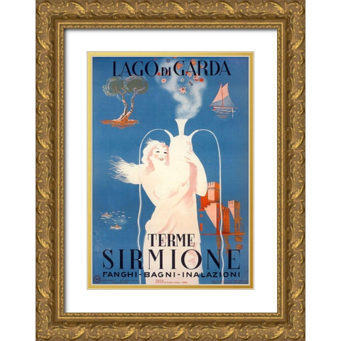 Terme Sirmione Gold Ornate Wood Framed Art Print with Double Matting by Vintage Apple Collection