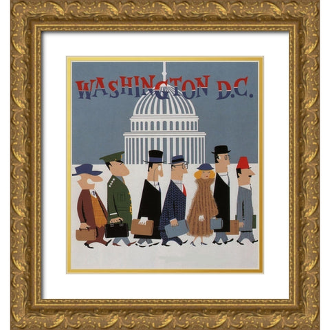 Washington DC Gold Ornate Wood Framed Art Print with Double Matting by Vintage Apple Collection