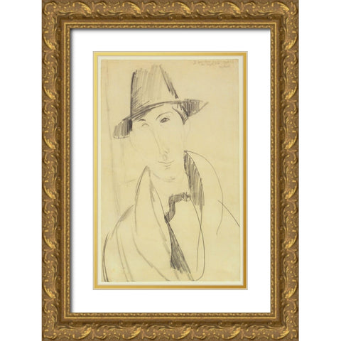 Amedeo Modigliani - Mario the Musician Gold Ornate Wood Framed Art Print with Double Matting by Vintage Apple Collection