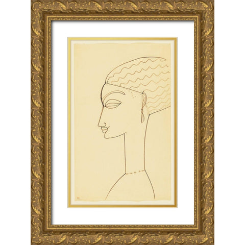 Amedeo Modigliani - Woman In Profile Gold Ornate Wood Framed Art Print with Double Matting by Vintage Apple Collection