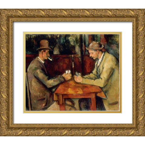 Cezanne - The Card Players Gold Ornate Wood Framed Art Print with Double Matting by Vintage Apple Collection