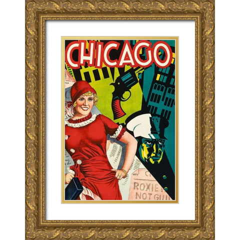Chicago Red Dress Gold Ornate Wood Framed Art Print with Double Matting by Vintage Apple Collection