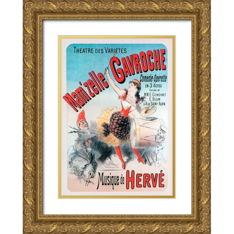 Ent Mamzelle Gavroche Gold Ornate Wood Framed Art Print with Double Matting by Vintage Apple Collection