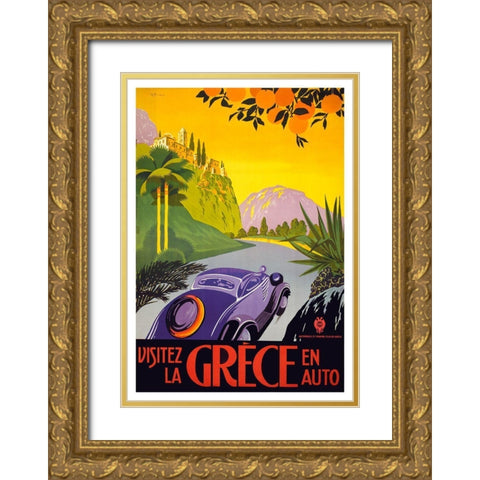Greece Gold Ornate Wood Framed Art Print with Double Matting by Vintage Apple Collection