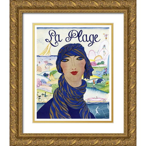 La Plage Fashion Gold Ornate Wood Framed Art Print with Double Matting by Vintage Apple Collection