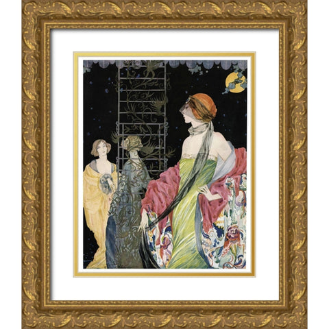 Moon Fashion Gold Ornate Wood Framed Art Print with Double Matting by Vintage Apple Collection