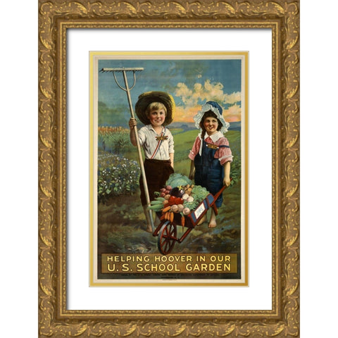 School Garden Gold Ornate Wood Framed Art Print with Double Matting by Vintage Apple Collection
