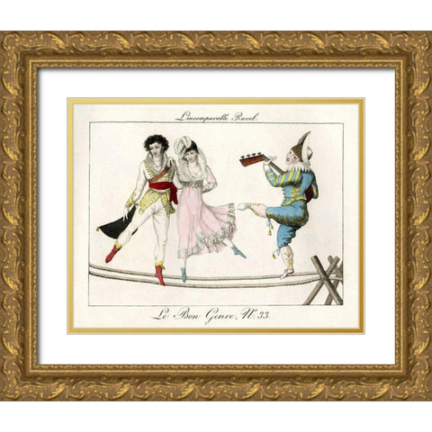 Tightrope Walkers French Gold Ornate Wood Framed Art Print with Double Matting by Vintage Apple Collection