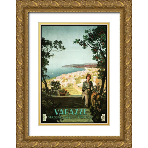 Varazze Italy Gold Ornate Wood Framed Art Print with Double Matting by Vintage Apple Collection