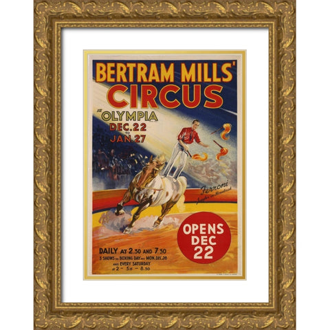 Bertram Mills Circus Gold Ornate Wood Framed Art Print with Double Matting by Vintage Apple Collection