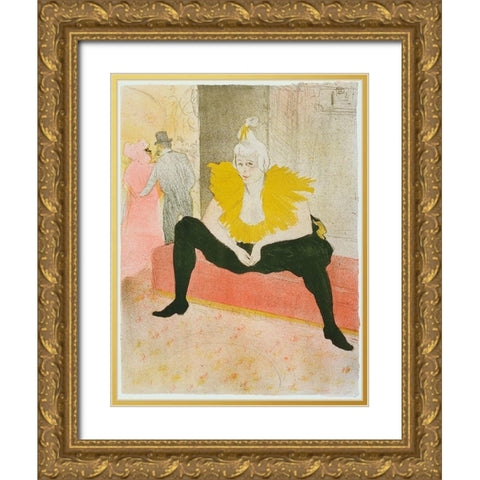 Henri De Toulouse-Lautrec - La Clownesse Assise From Elles Gold Ornate Wood Framed Art Print with Double Matting by Vintage Apple Collection