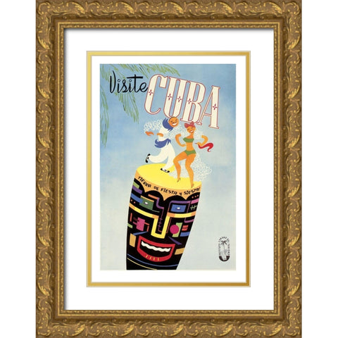 Visite Cuba Gold Ornate Wood Framed Art Print with Double Matting by Vintage Apple Collection