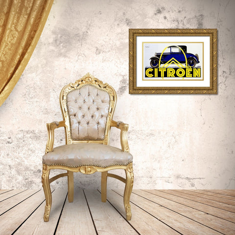 Blue Citroen Gold Ornate Wood Framed Art Print with Double Matting by Vintage Apple Collection
