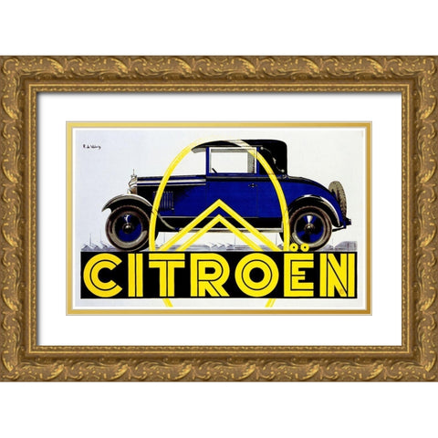 Blue Citroen Gold Ornate Wood Framed Art Print with Double Matting by Vintage Apple Collection