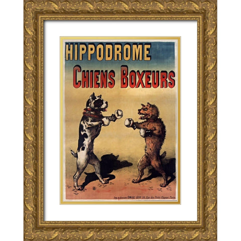 Boxer Dogs Gold Ornate Wood Framed Art Print with Double Matting by Vintage Apple Collection